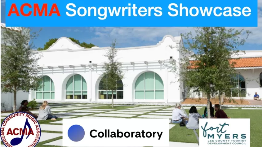 Image of the Collaboratory with text saying "ACMA Songwriters Showcase"