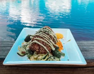 plate of food by the water